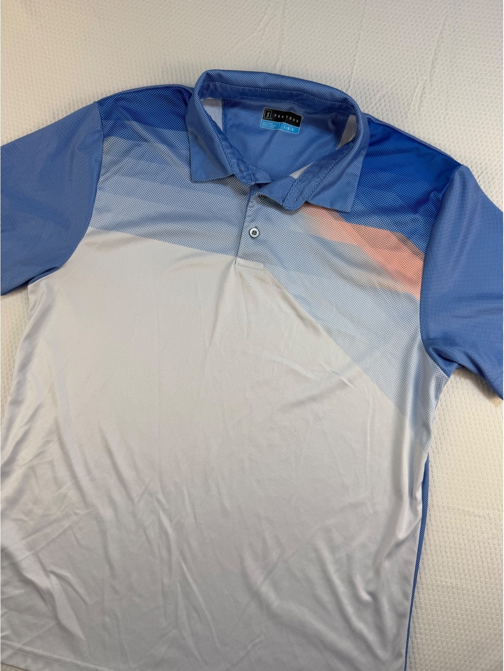 PGA Tour Men's Large Golf Polo Blue White Colorblock Performance Sporty